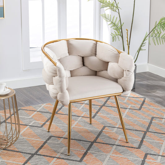 Dana Woven Velvet Accent Chair with Gold Legs - Beige