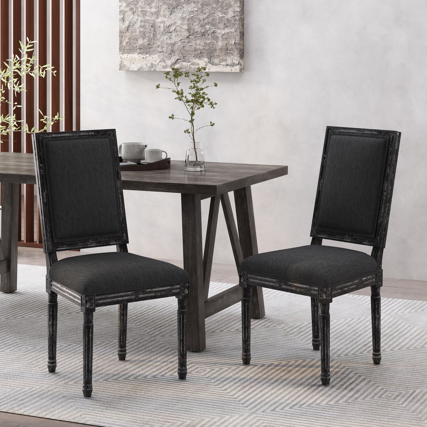 Cavan French Country Upholstered Side Chairs (Set of 2) Black