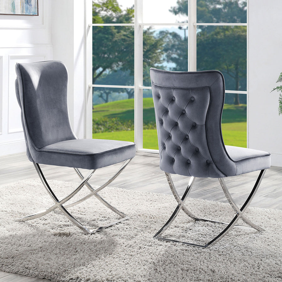 Sofa Tufted Back Glam Side Chairs with Silver Legs (Set of 2)