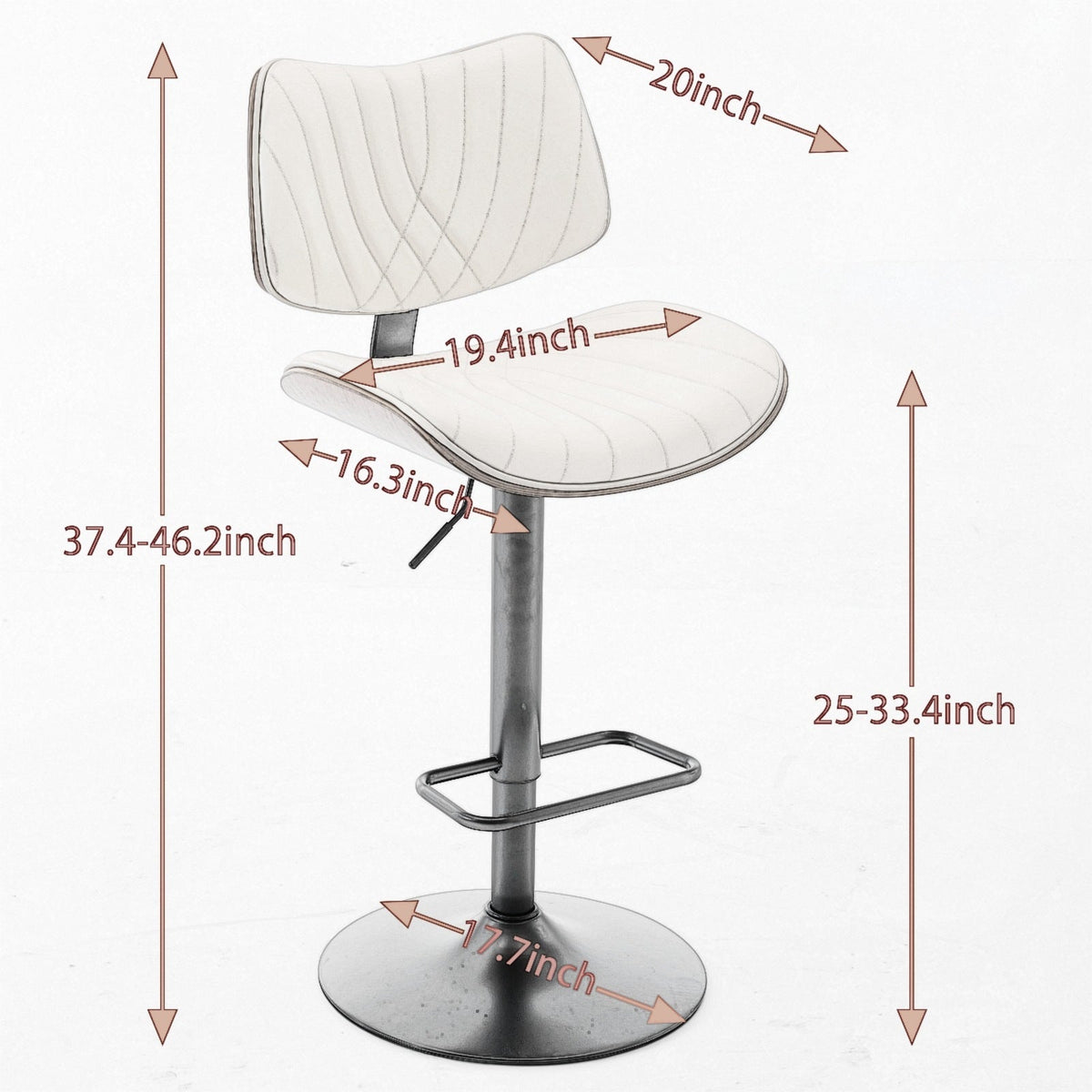 Stylish Versatility Walnut Bentwood Adjustable Bar Stools with Black Faux Leather Upholstery