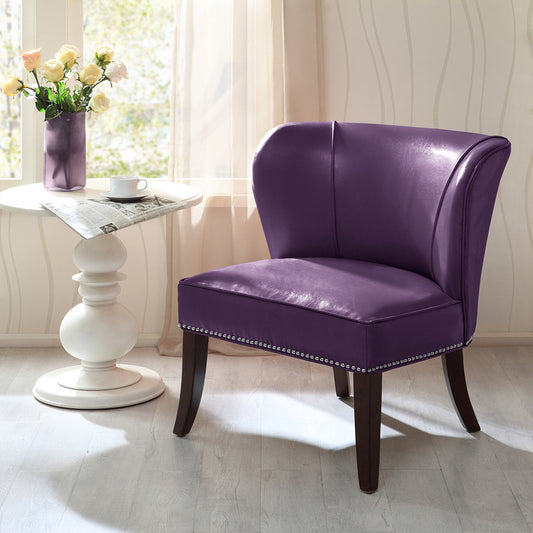 Royce Faux Leather Modern Armless Accent Chair, Purple