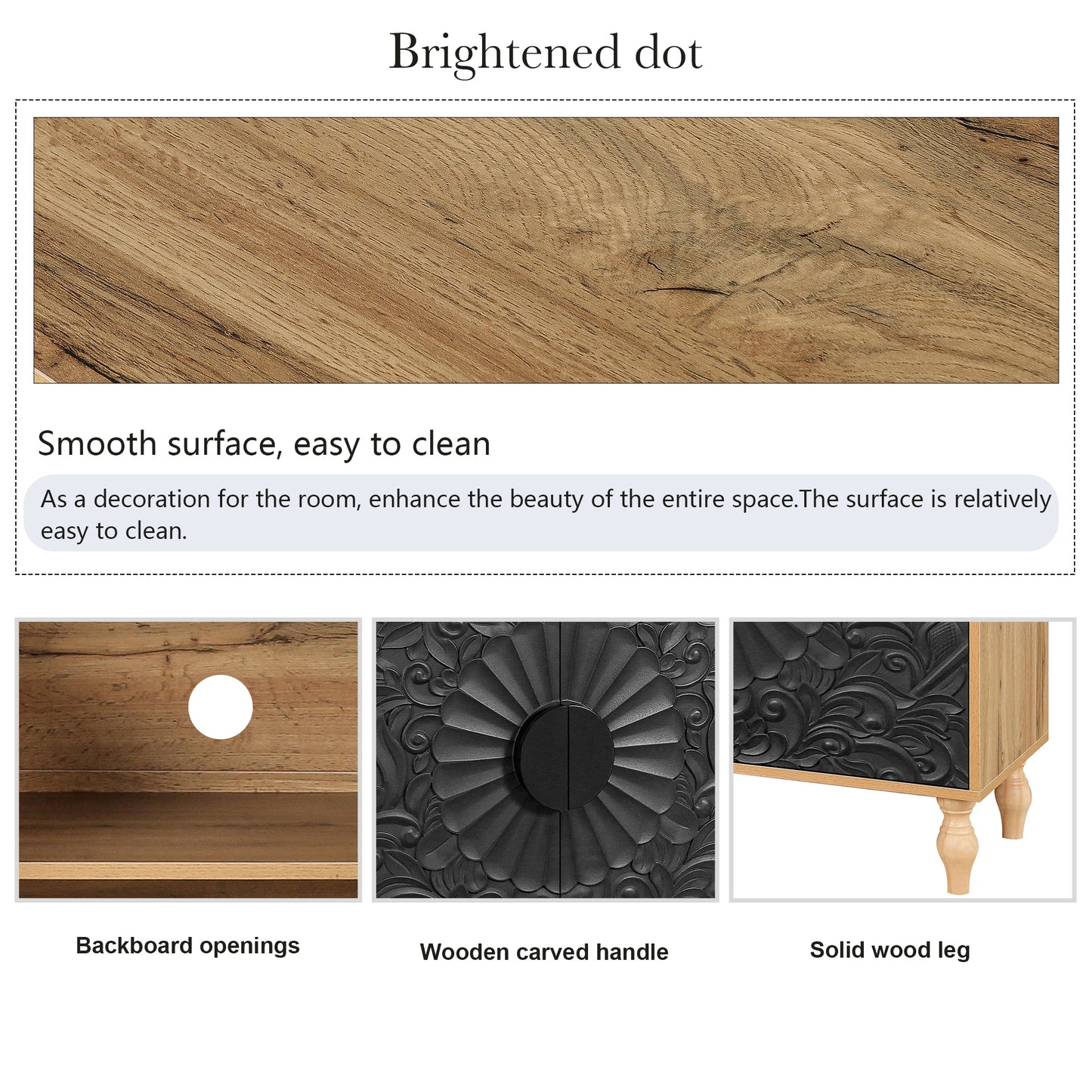 Finian Large Faceted Carved 4-Door Cabinet in Vintage Black & Natural