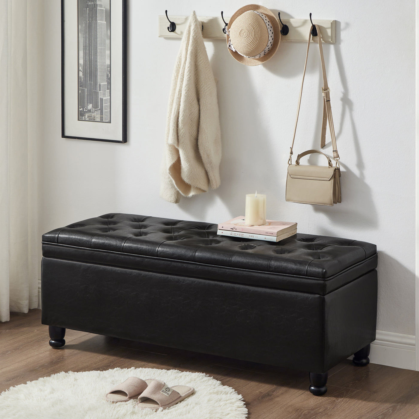Ulton Traditional PU Leather Storage Ottoman - Black