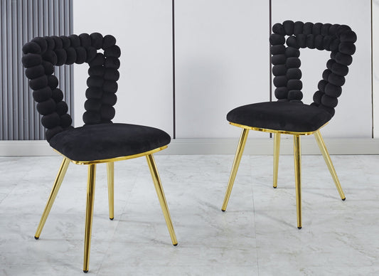 Vivette Modern Upholstered Side Chairs with Golden Metal Legs (Set of 2) Black