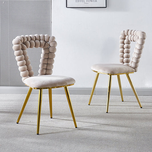 Vivette Modern Upholstered Side Chairs with Golden Metal Legs (Set of 2) Beige