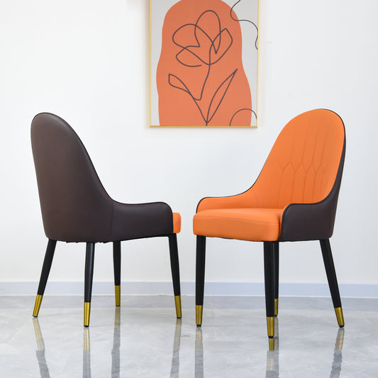 Appleton PU Leather Dining Side Chairs with Gold Tipped Legs (Set of 2) Orange & Dark Brown