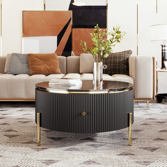 Mireille Modern Round Coffee Table with Storage - Black & Gold