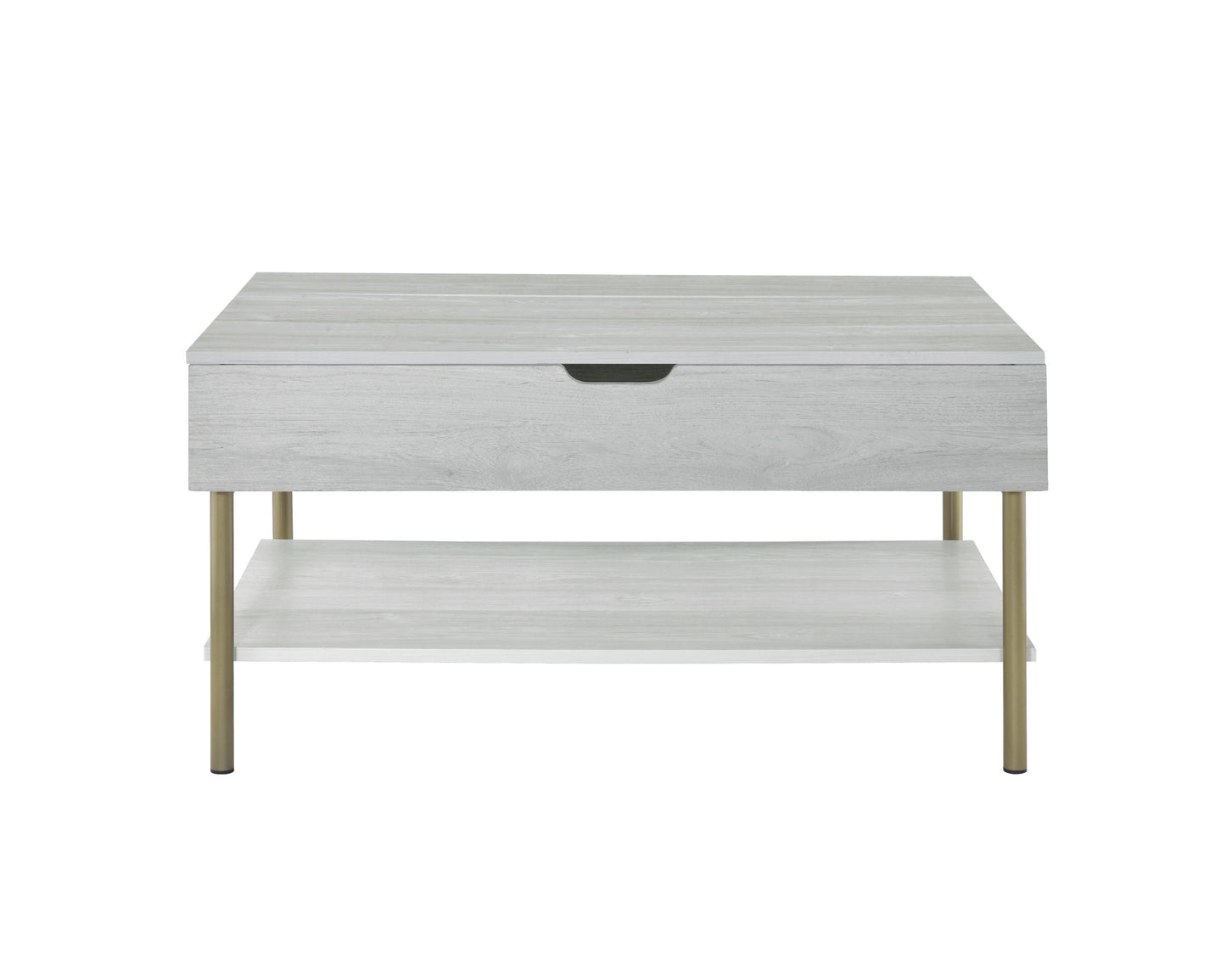 Whitman Lift-Top Coffee Table with Storage Shelf & Satin Brass Legs – White