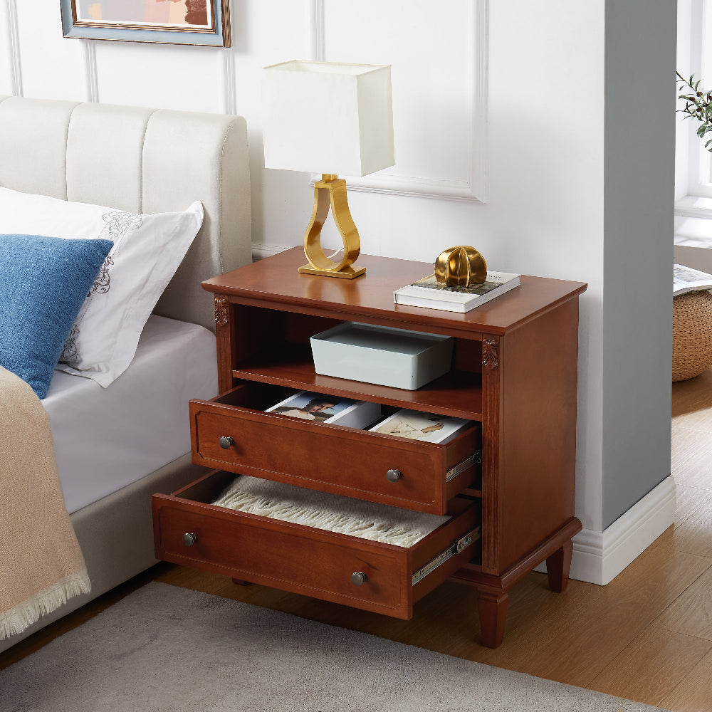 Marilla 2-Drawer Farmhouse Nightstand with USB, Walnut