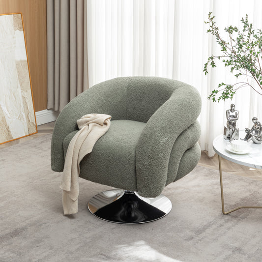 Tandra Modern Boucle Swivel Accent Chair with Chrome Base - Emerald