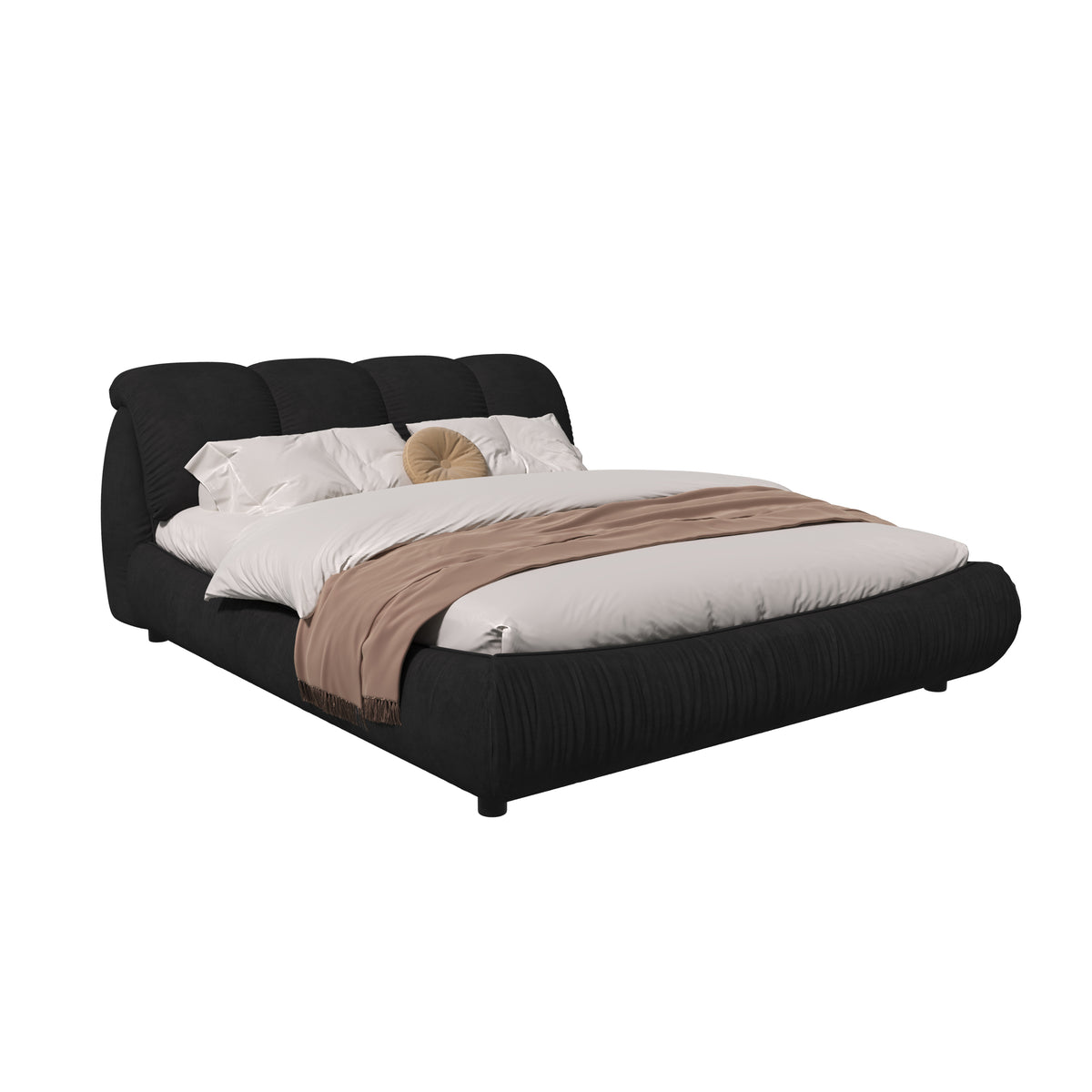 Calista King Platform Bed with Oversize Padded Headboard, Black