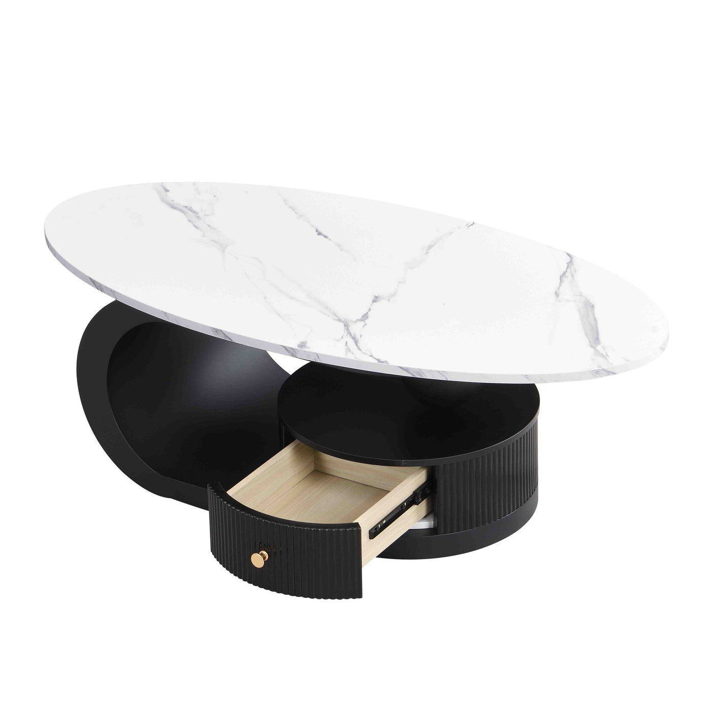 Flossie Modern Oval Nesting Table Set with Faux Marble Top, Black & White