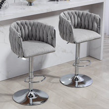 Stylish Gray Fabric 360 Swivel Bar Stools with Woven Back and Adjustable Height Set of 2 Grey
