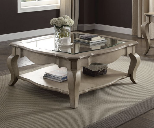 Chelmsford Clear Glass & Antique Taupe Finish Coffee Table