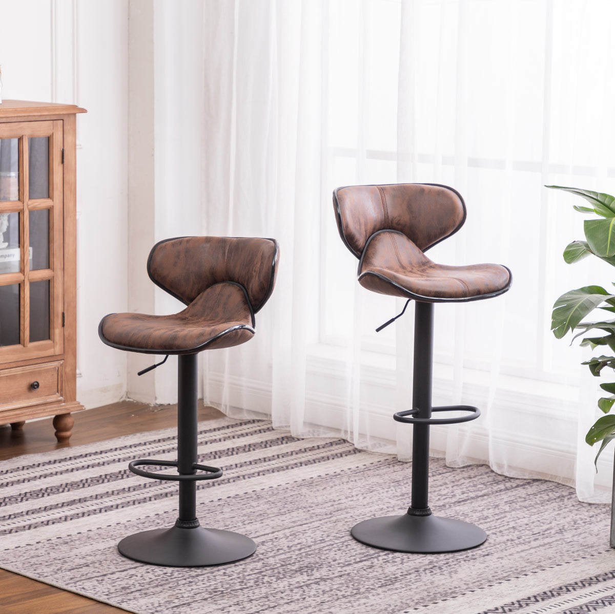 Masaccio Weathered Airlift Adjustable Bar Stools (Set of 2) Brown