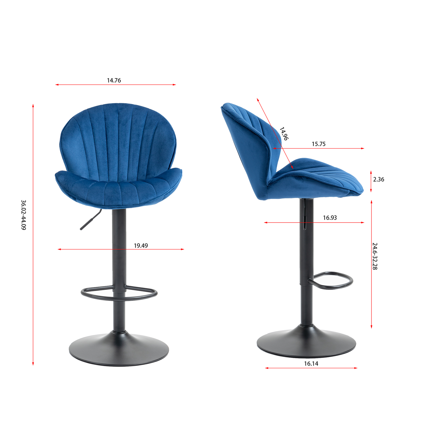 Jason Modern Adjustable Bar Stools with Black Base (Set of 2) - Blue