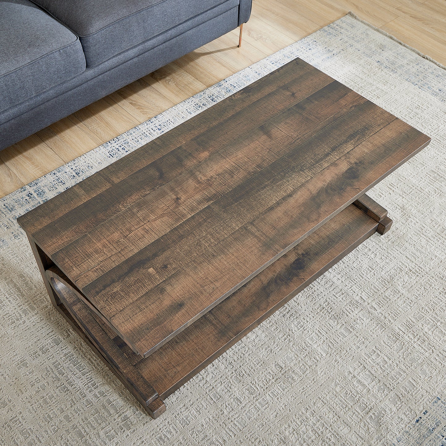 Cassian Unique Solid Wood Coffee Table, Brown