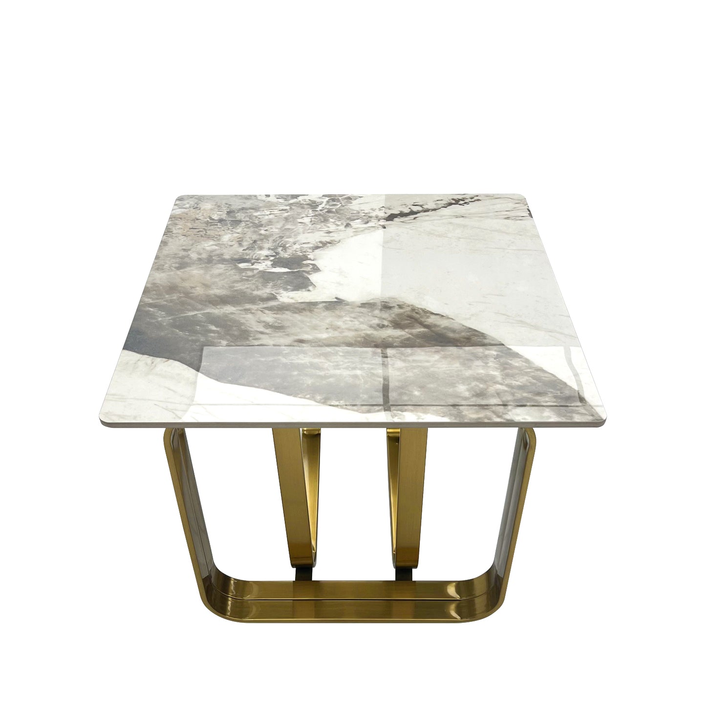 Theron Modern Sintered Stone Side Table with Gold Base