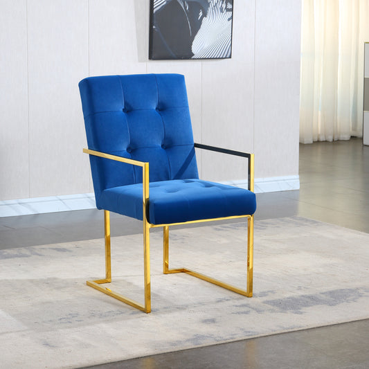 Brax Modern Velvet Arm Chair with Gold Frame - Blue