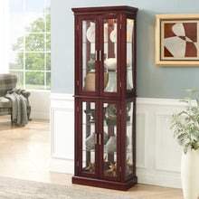 Harriet Transitional Wooden Curio Cabinet with Mirrored Back Panel, Cherry