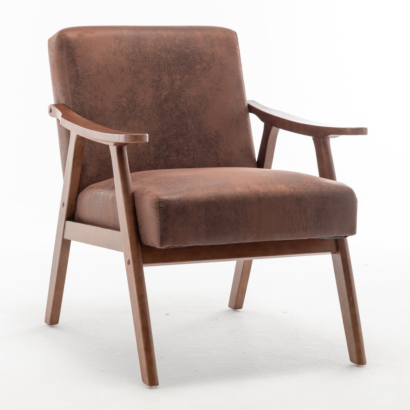 Lyraea Mid-Century Modern Brown Fabric Wingback Accent Chair