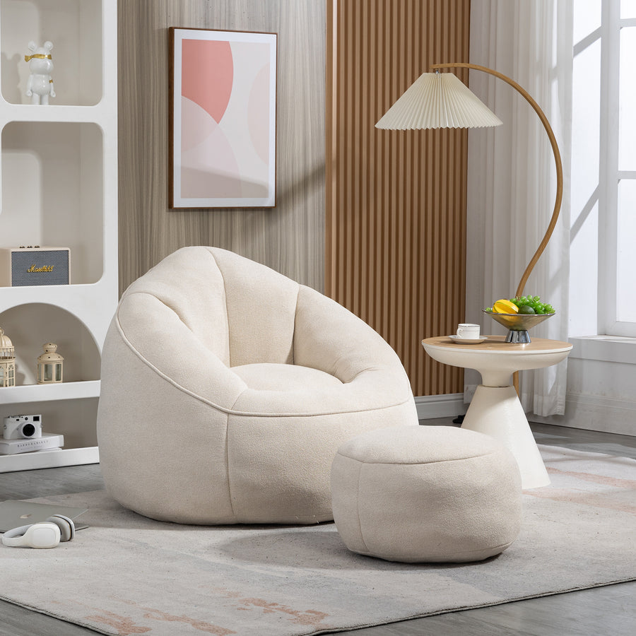 Fox 2-Piece Microfiber Beanbag Chair & Ottoman, Beige