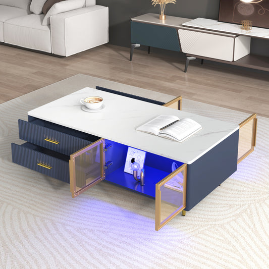 Ledger Modern Navy Blue Coffee Table with LED Lighting