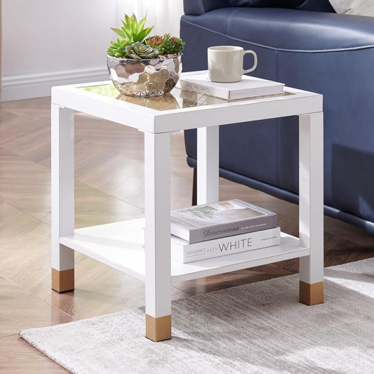 Lennox Mesh Glass End Table – White & Gold