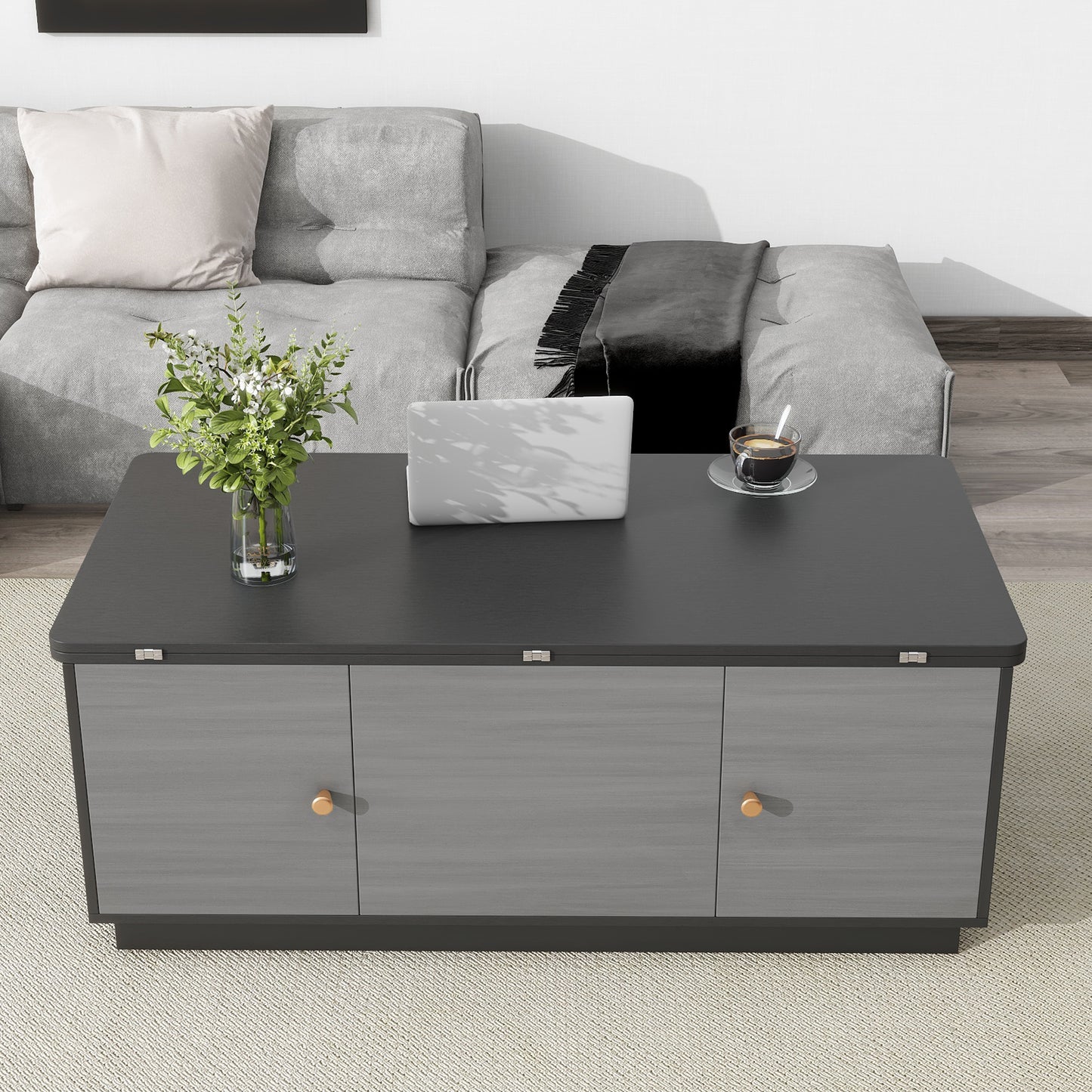 Thatcher Modern Gray Multi-functional Rectangle Lift-top Coffee Table Extendable with Storage