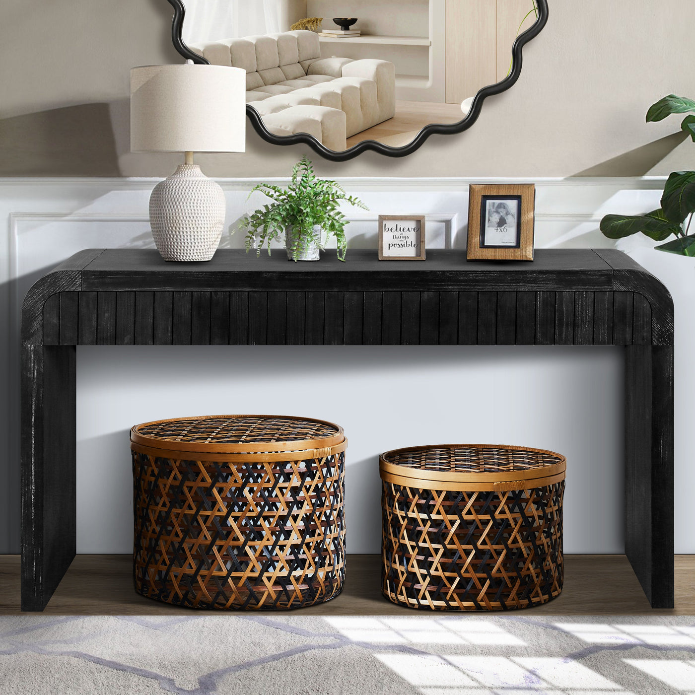 Birdie 59'' Vintage Crafted 2-Drawer Console Table, Antique Black