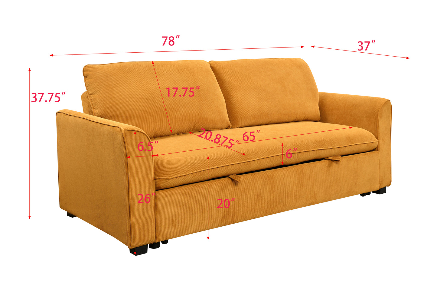 Zenn Modern 78" 3-in-1 Convertible Sleeper Sofa, Yellow