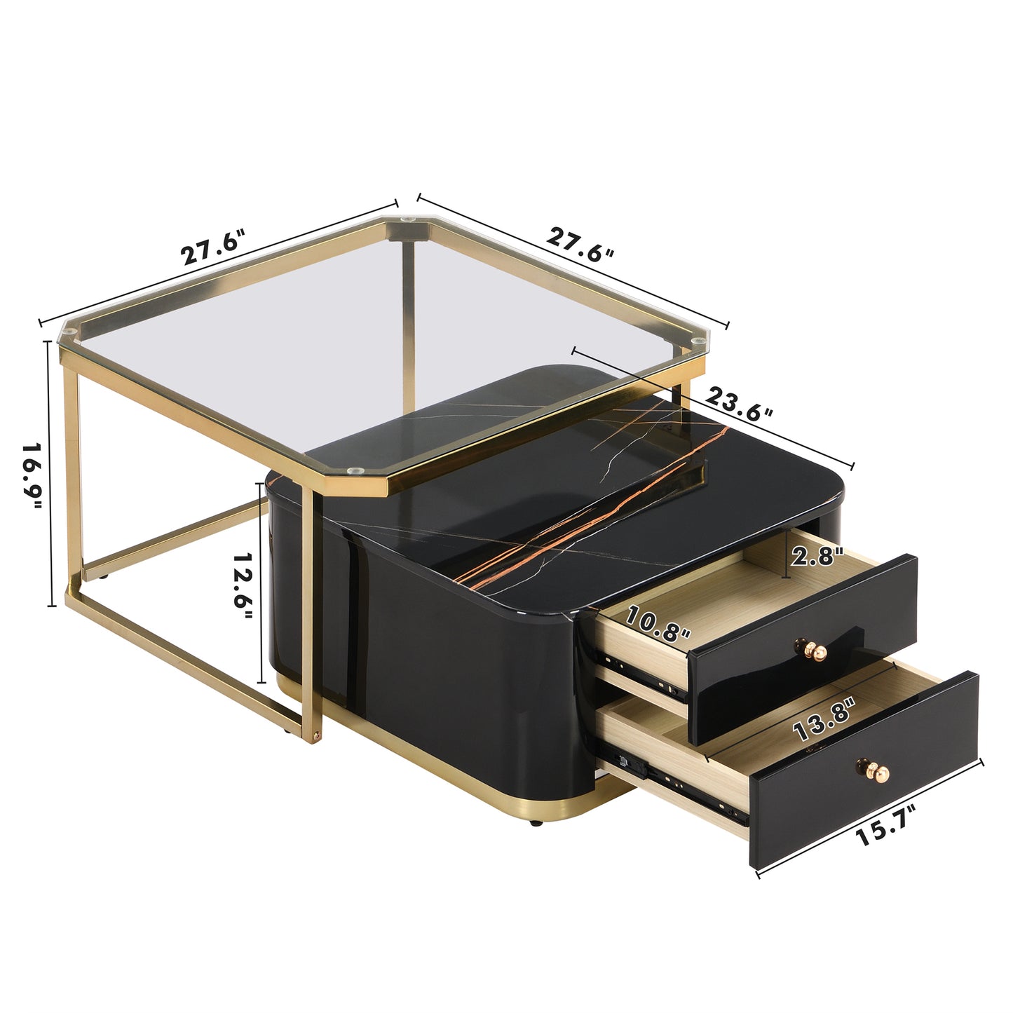 Saphira Modern High Gloss Nesting Tables - Black & Gold