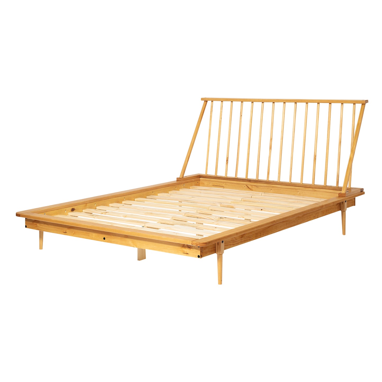 Morgan Mid-Century Modern Solid Wood Queen Platform Bed Frame with Spindle Headboard - Light Oak