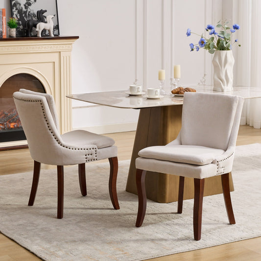 Elegant Comfort Chenille Upholstered Modern Dining Chairs Set of 2 Beige