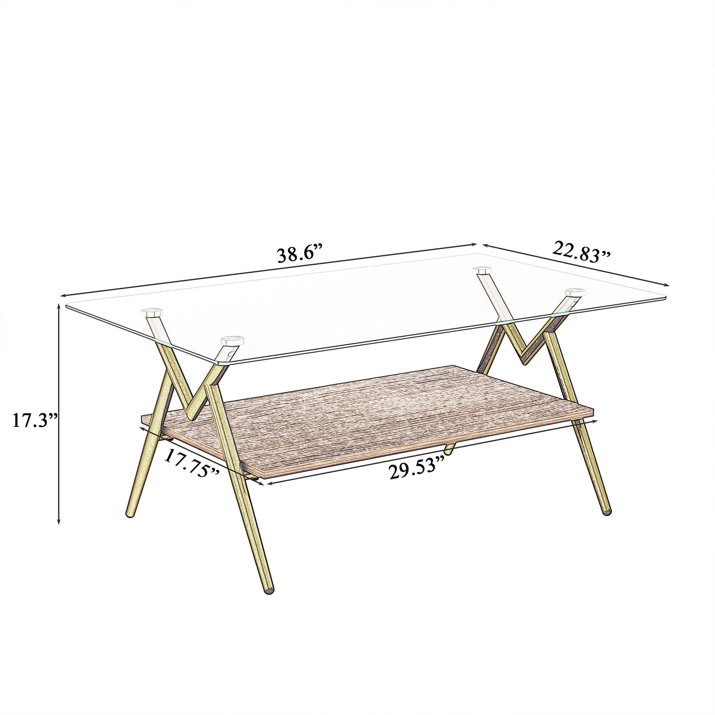 Waylon Modern Glass Top Coffee Table, Gold