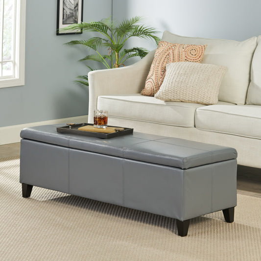 Glouster PU Leather Storage Ottoman, Gray