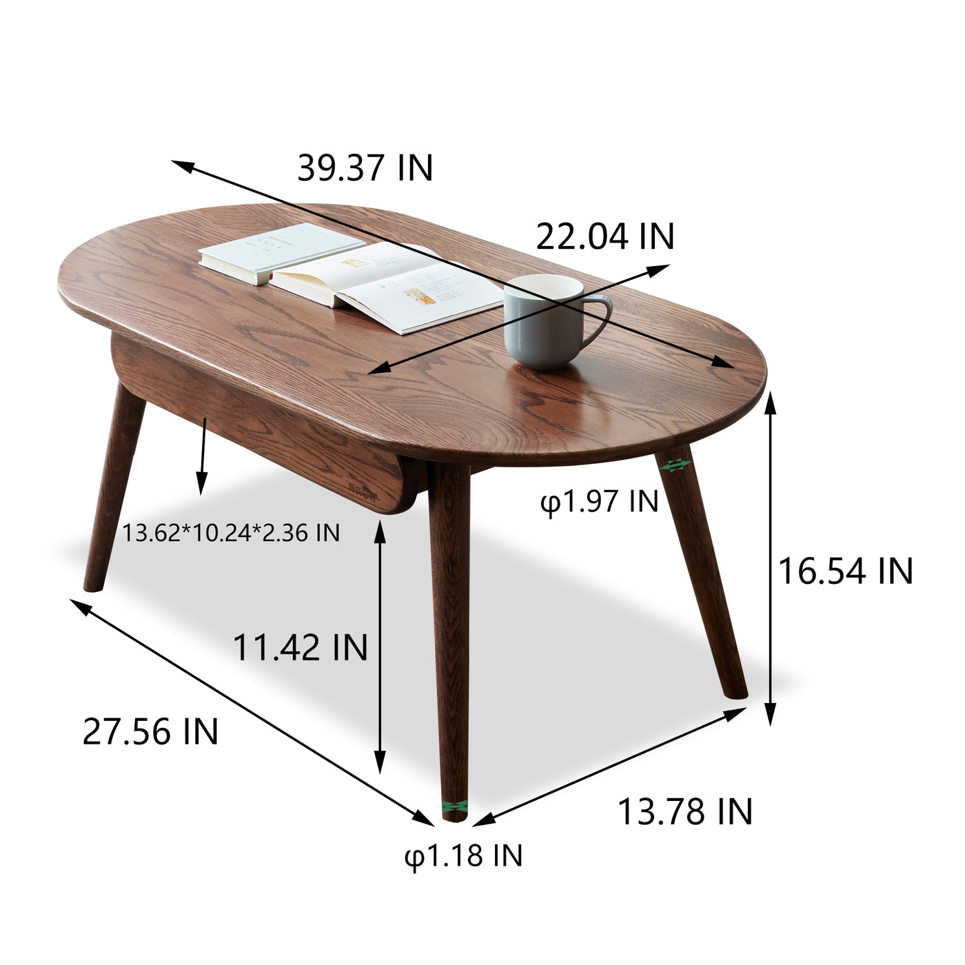 George Solid Wood Single Drawer Coffee Table in Walnut