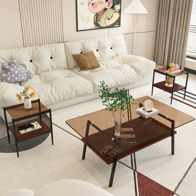 Penn Modern 3-Piece Accent Table Set with Brown Glass