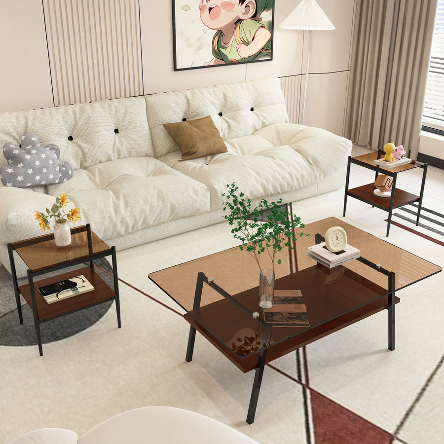 Penn Modern 3-Piece Accent Table Set with Brown Glass