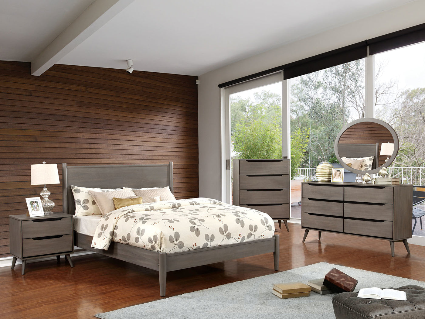 Lennart Gray Finish Mid-Century Modern Nightstand
