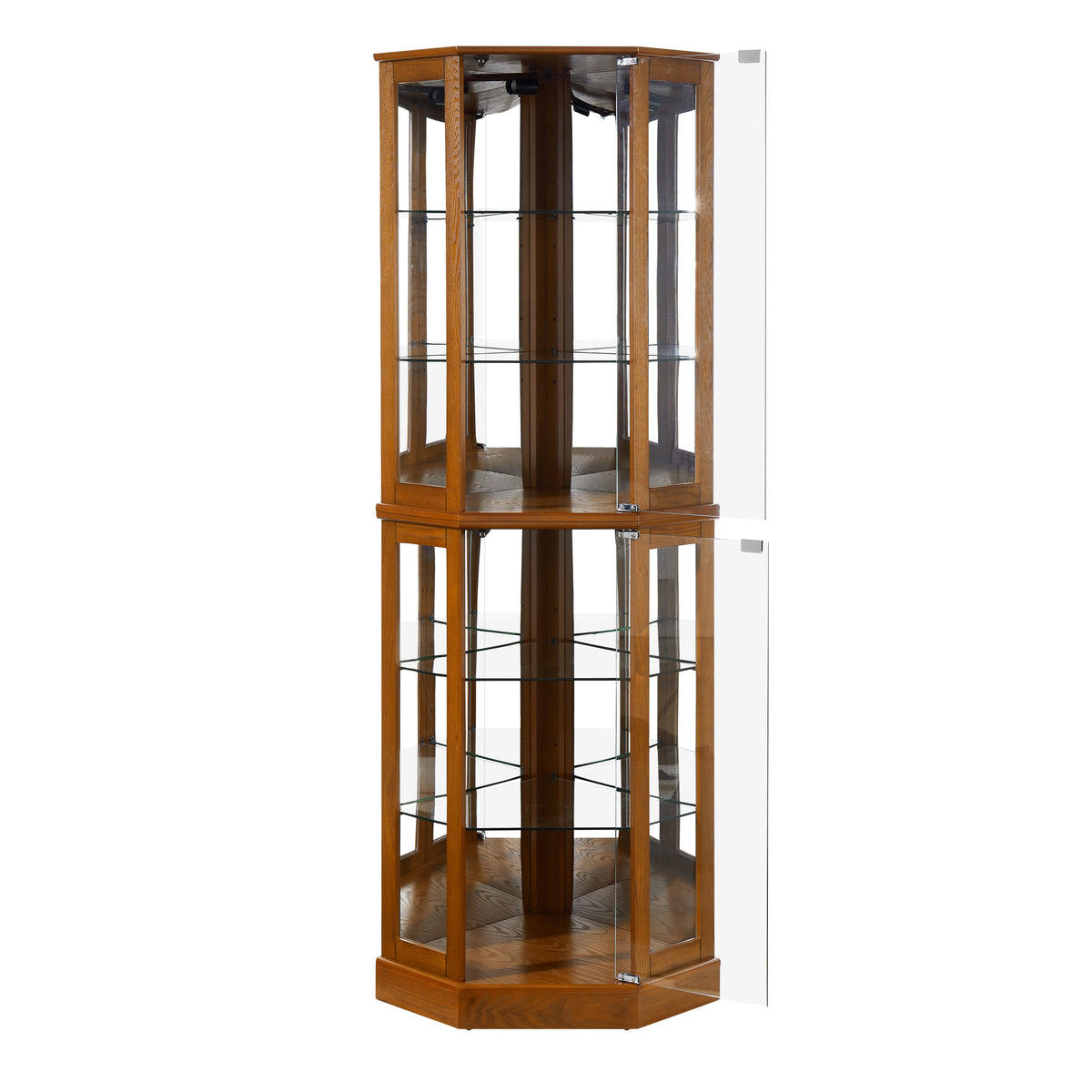Irene 6-Shelf Corner Curio Cabinet with Adjustable Shelves, Oak
