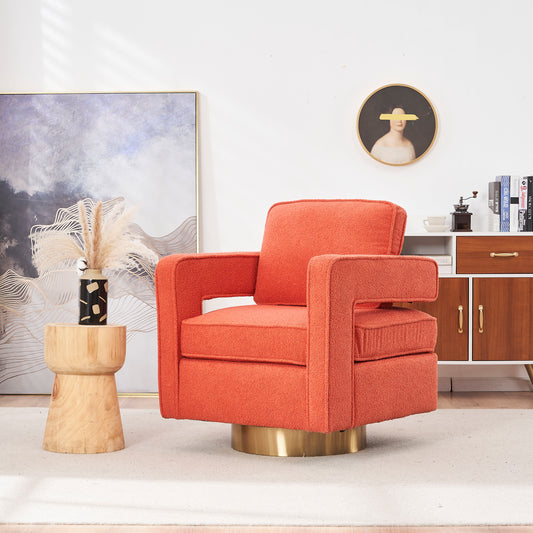 Marge Orange Faux Fur Swivel Accent Chair with Gold Base