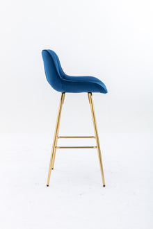 Ednita 30" Velvet Bar Stool with Gold Legs - Blue
