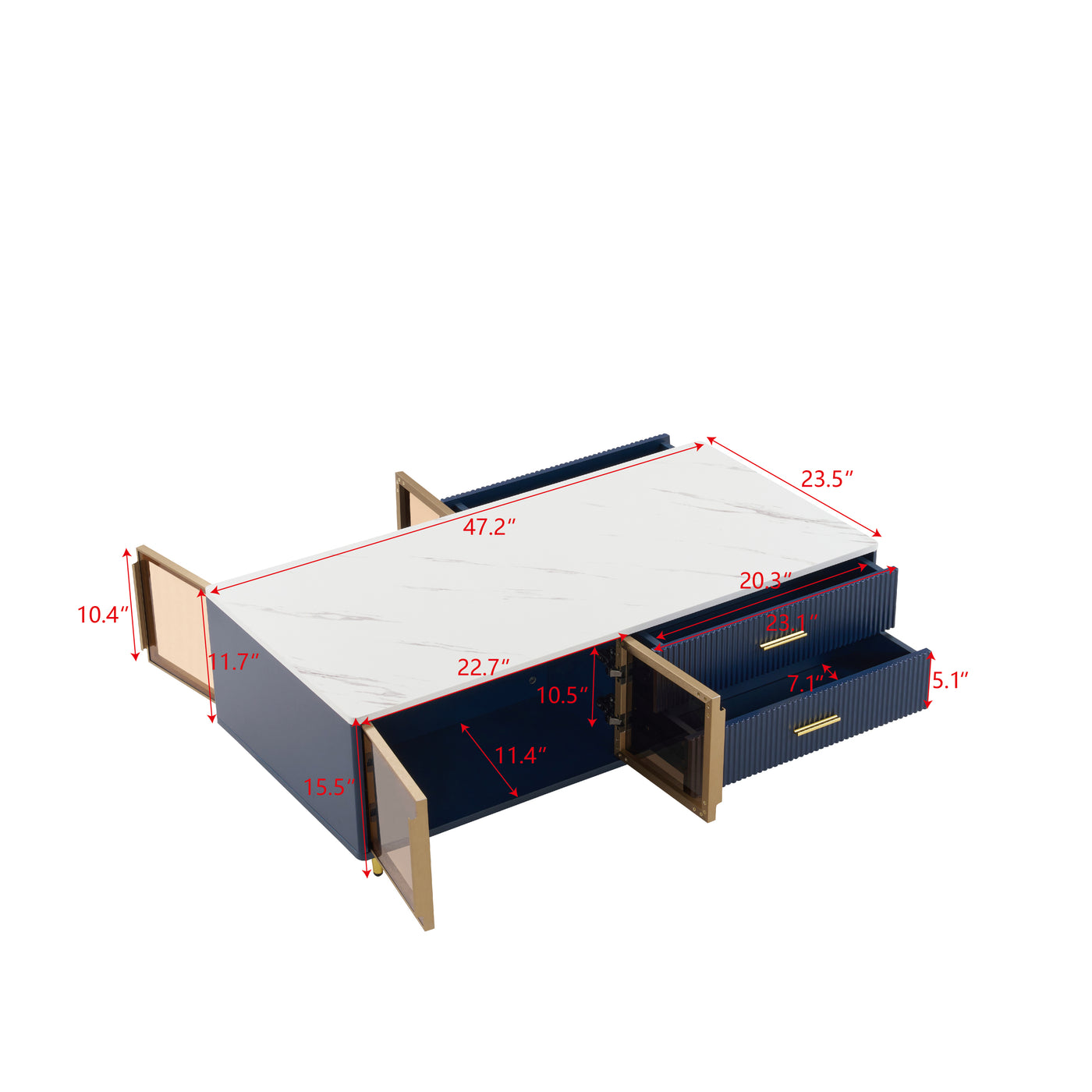 Ledger Modern Navy Blue Coffee Table with LED Lighting