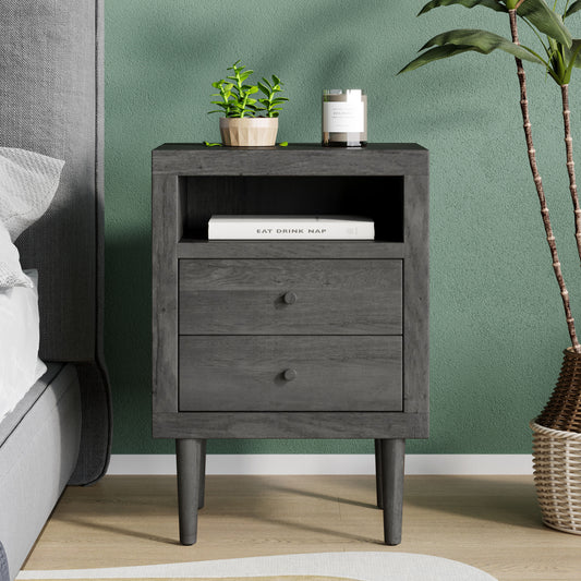 Priscilla Mid-Century Modern 2-Drawer Nightstand - Gray