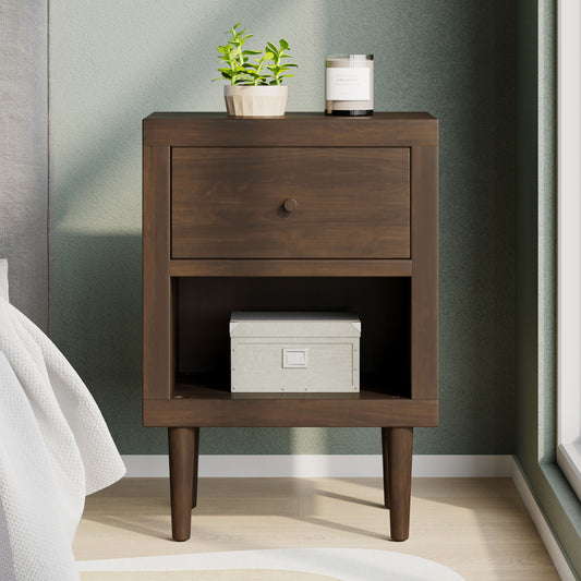Priscilla Mid-Century Modern 1-Drawer Nightstand - Walnut