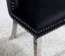 Emma Velvet Wingback Chairs with Mirrored Silver Legs Set of 2 , Black
