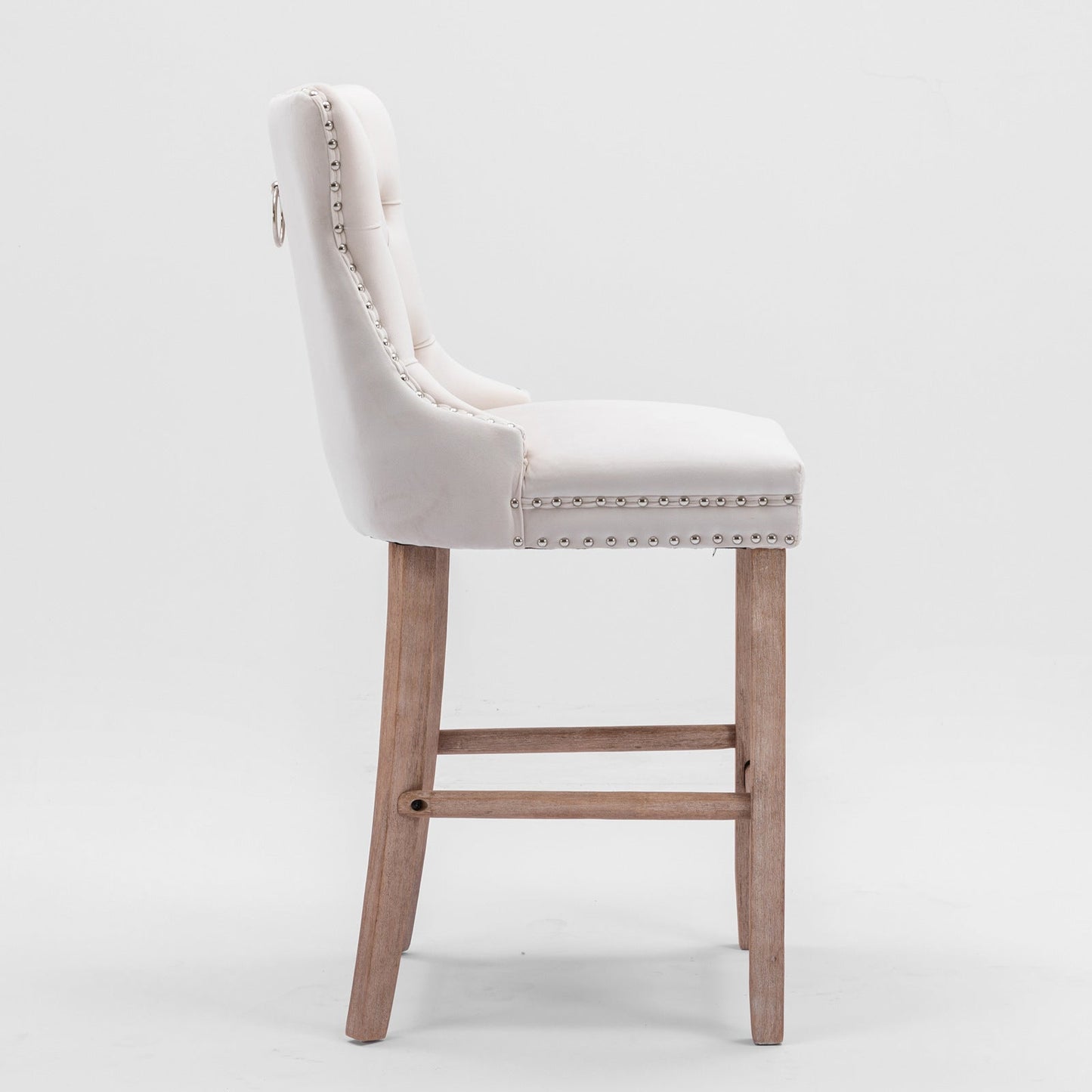 Nella II 26" Velvet Counter Height Bar Stools with Weathered Legs Set of 2 Beige