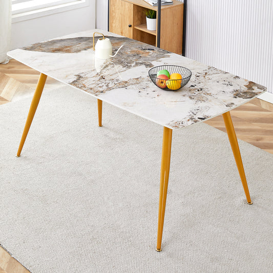 Thatch Modern Minimalist Sintered Stone Dining Table - White & Gold