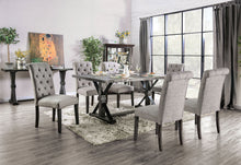 Madeline Button Tufted Linen Side Chairs with Antique Black Legs, Gray